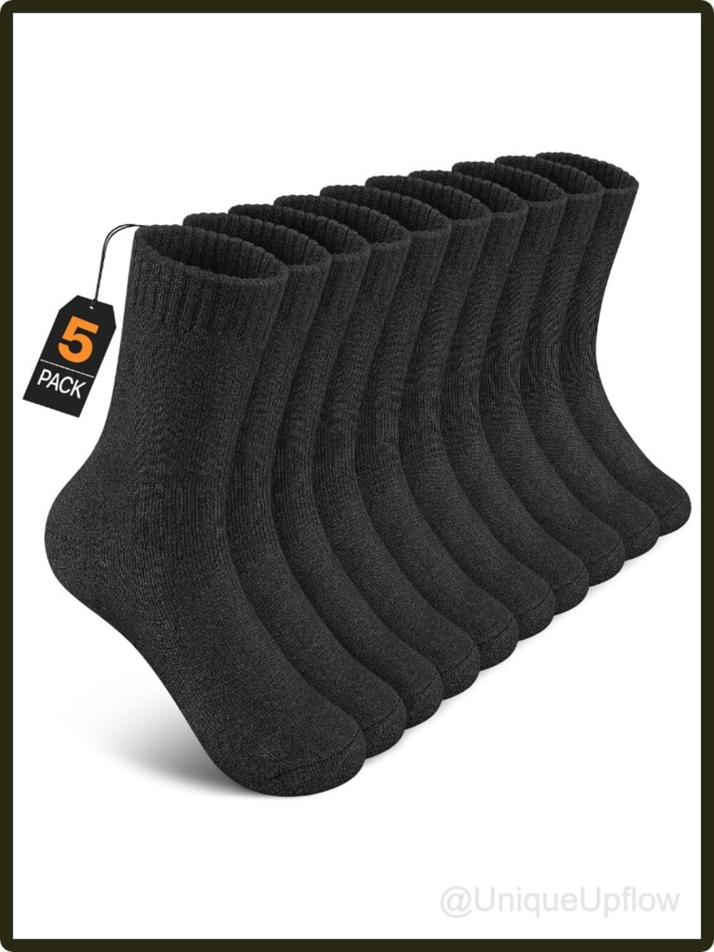 Men's Merino Wool Thermal Hiking Socks 5 Pairs Thick Cushioned Crew Black Warm